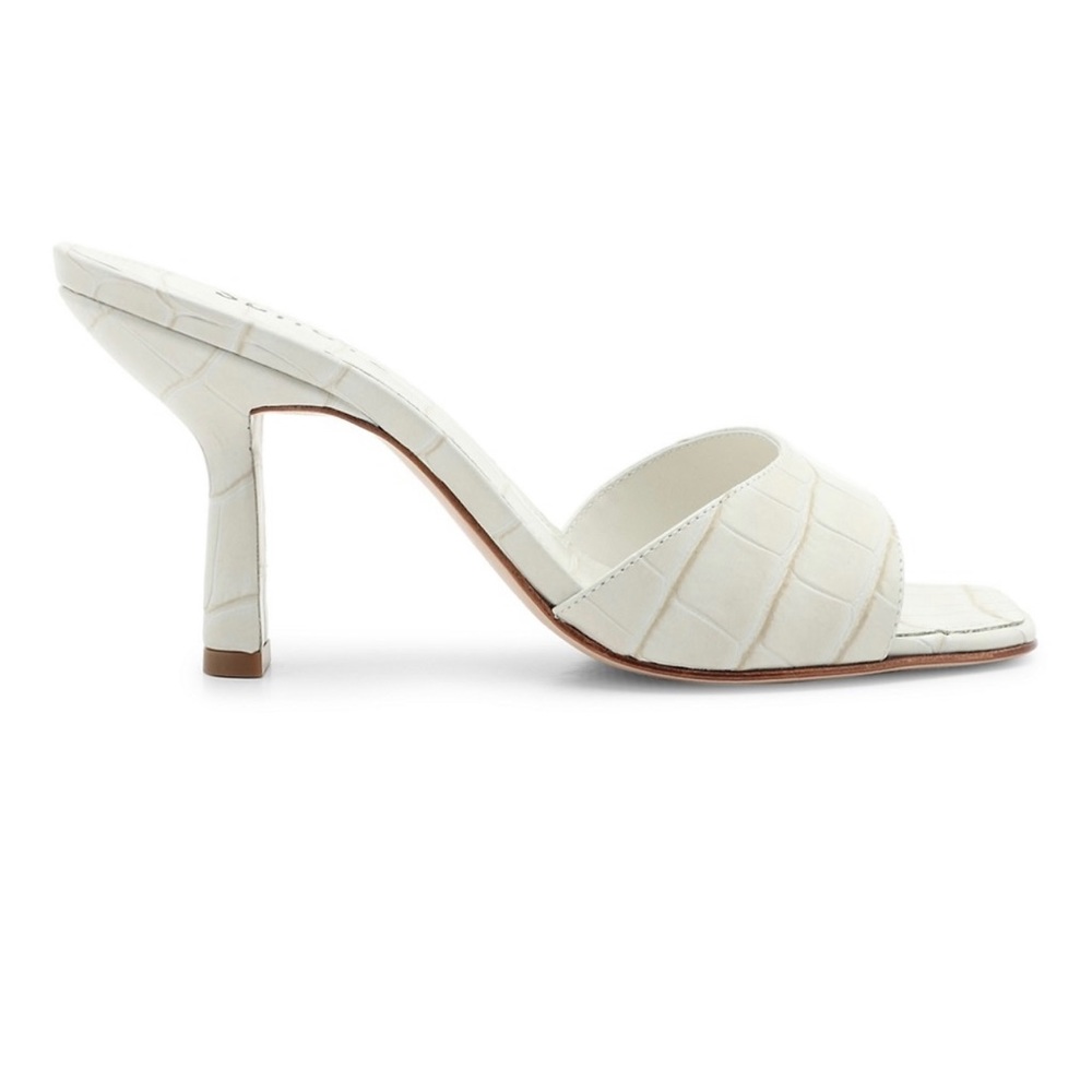 SCHUTZ Ivory Croc-Embossed Leather Mule Heels